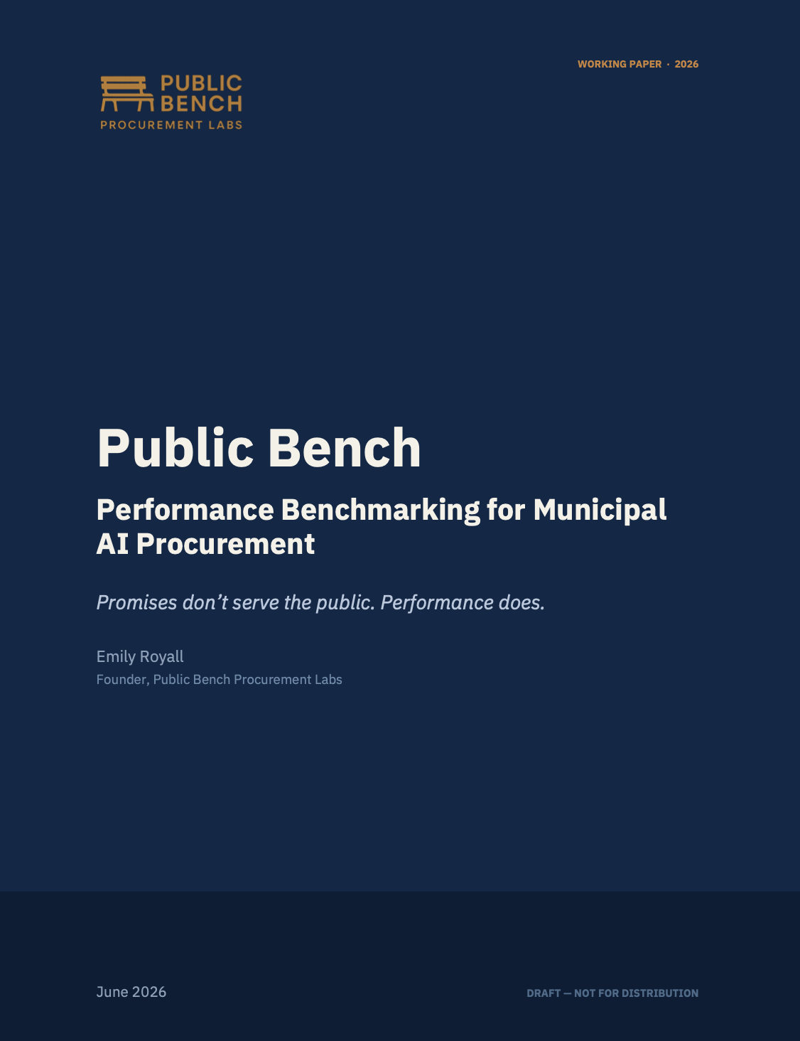 Working Paper cover — Public Bench: Performance Benchmarking for Municipal AI Procurement